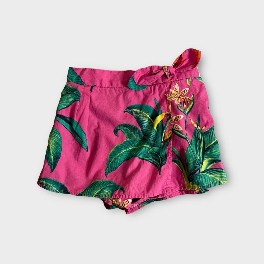 Gap Tropical Leaf Floral Green & Pink Skort